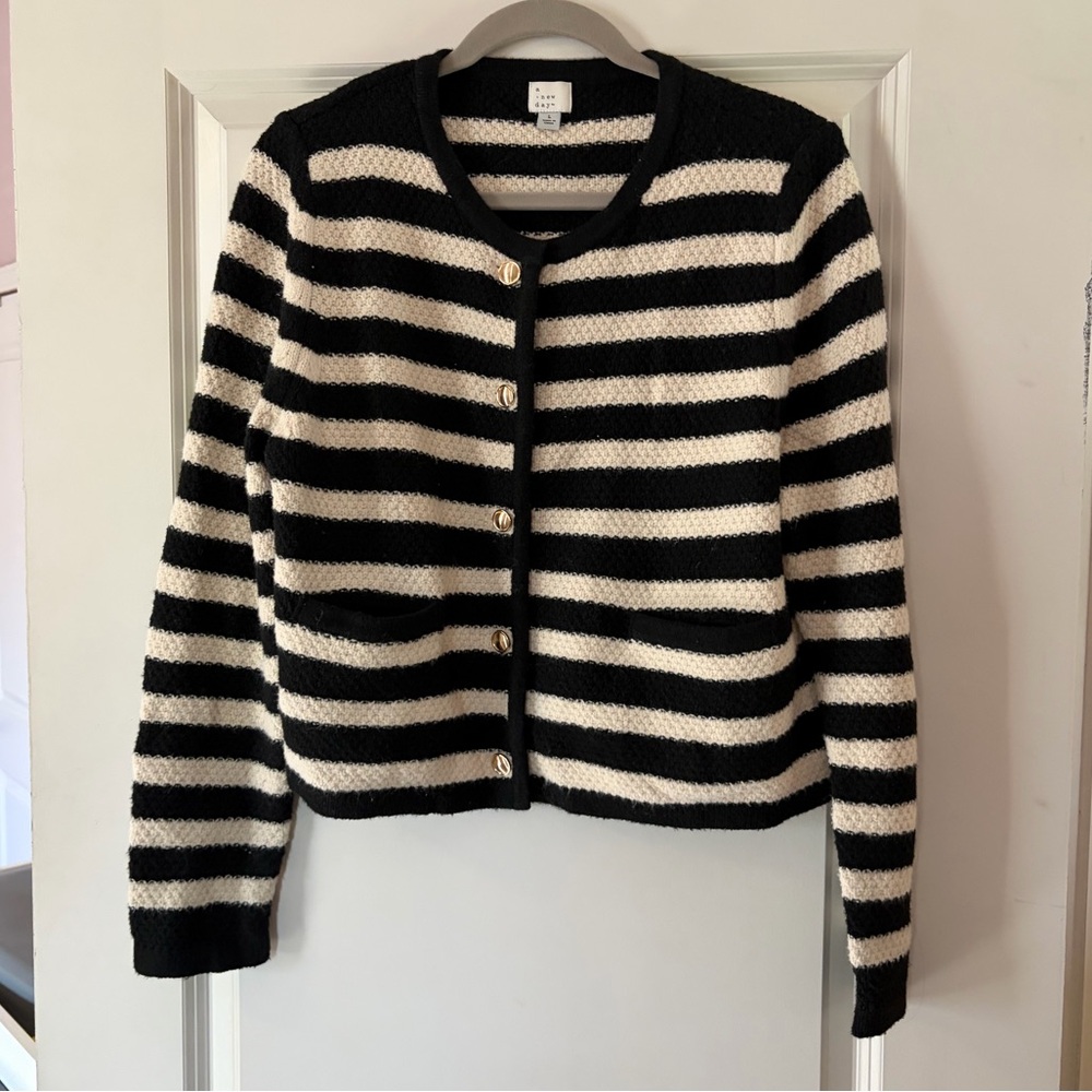 a new day Black and Cream Striped Cardigan